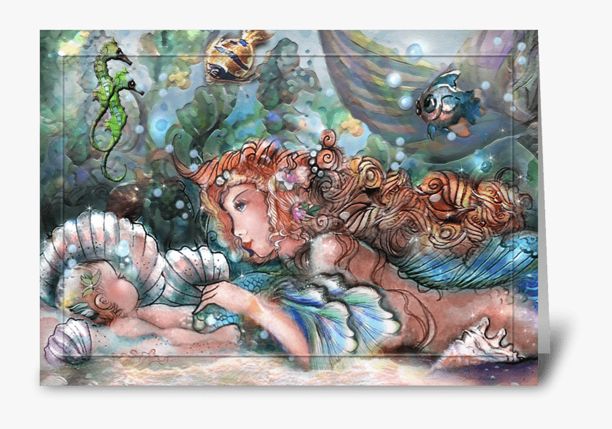 Pretty Mermaid Mom And Baby Greeting Card - Mother And Baby Painting, HD Png Download