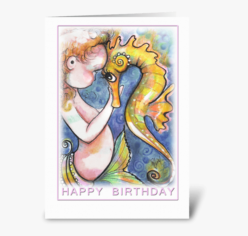Mermaid Baby And Seahorse, Birthday Greeting Card - Cartoon, HD Png Download