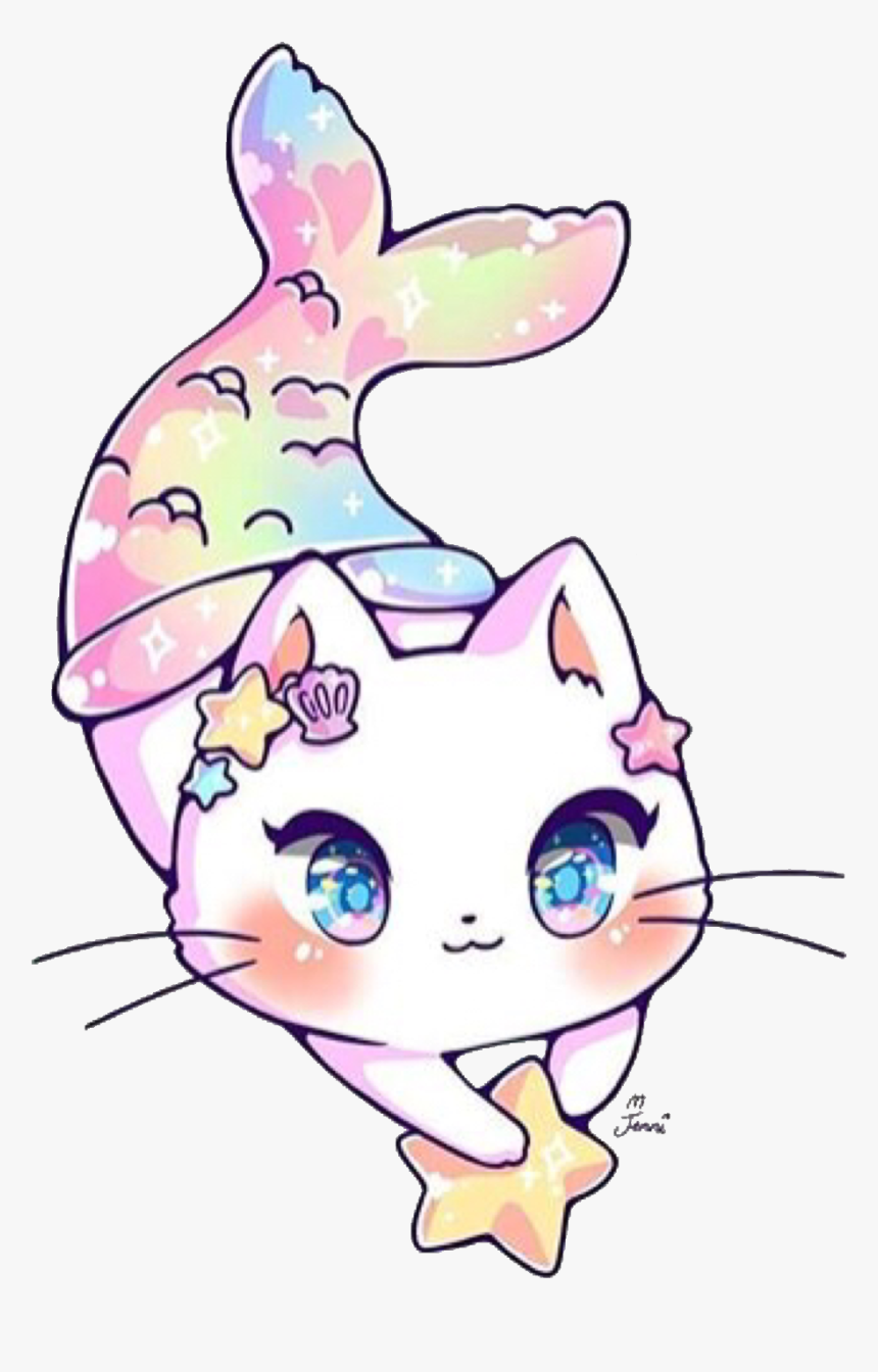 #kawaii #adorable #jenniillustrations #cat #mermaid - Kawaii Mermaid Cat, HD Png Download