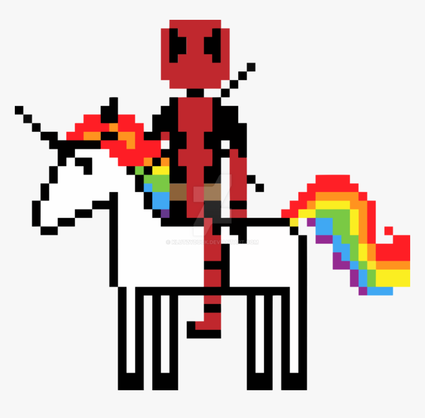 Deadpool Riding A Unicorn - Pixel Art Deadpool Mit Unicorn, HD Png Download