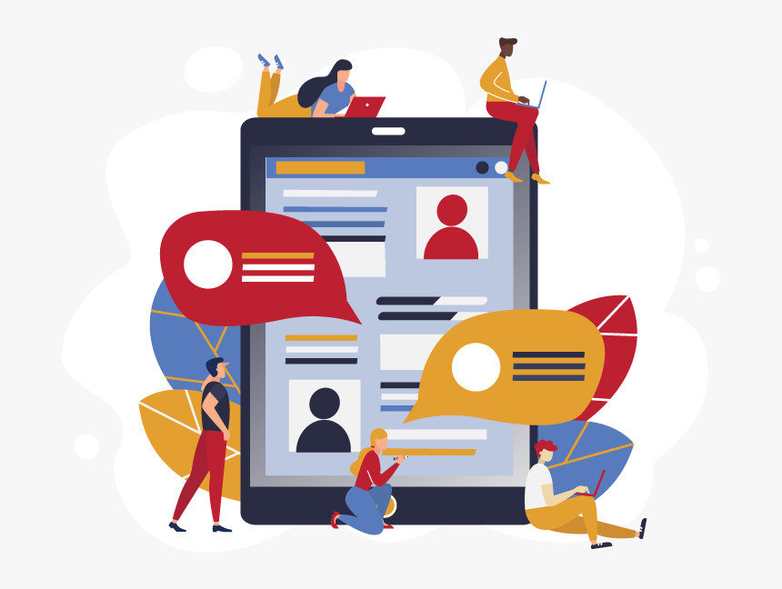 People Working Around A Tablet Picturing Profiles And, HD Png Download