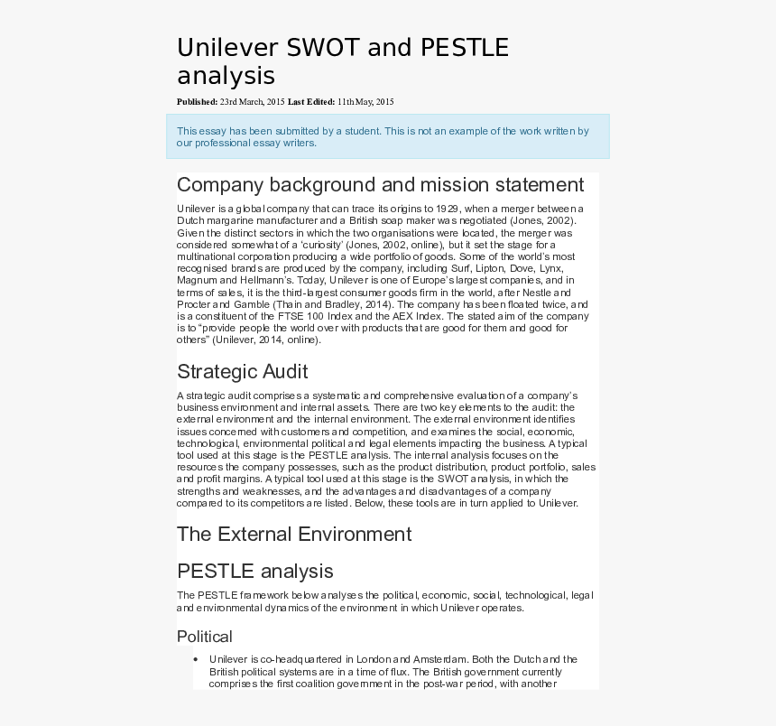 Pest Analysis On Unilever, HD Png Download