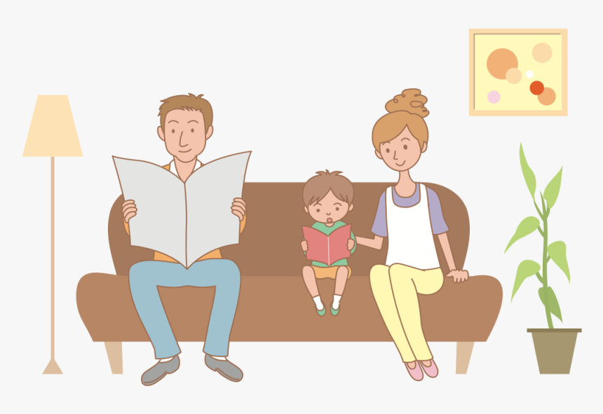 Family On Sofa - Family Sitting On Sofa Clipart, HD Png Download