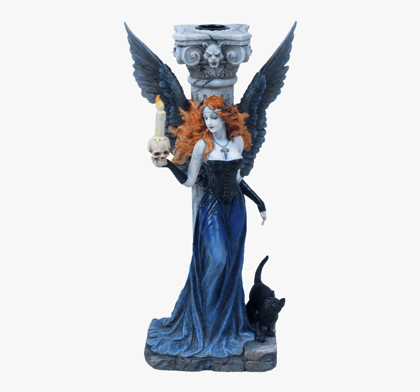 Gothic Angel With Black Cat Candle Holder - Witch Figurines, HD Png Download