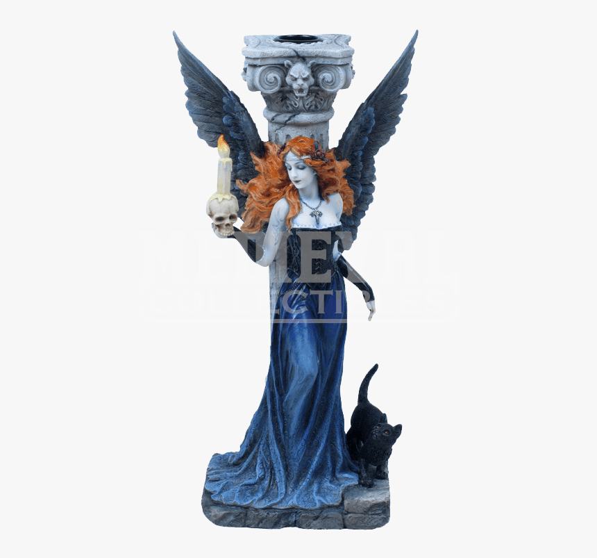 Gothic Angel With Black Cat Candle Holder - Witch Figurines, HD Png Download