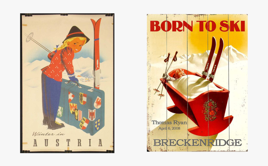 Vintage Poster Slides5 - Born To Ski, HD Png Download