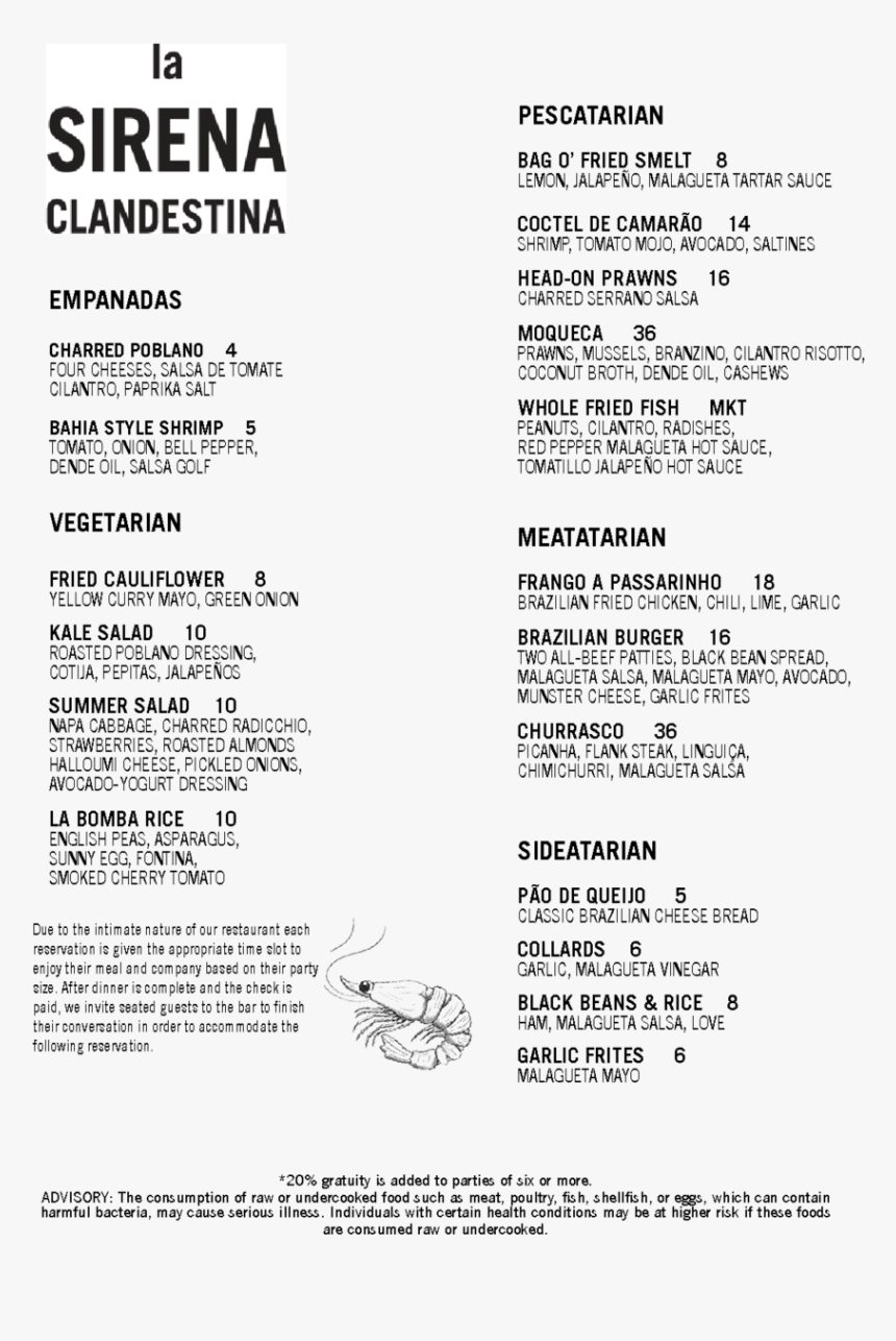 Lsc - Dinner 5 - 11 - 18 - Sirenas Raw Bar Menu, HD Png Download
