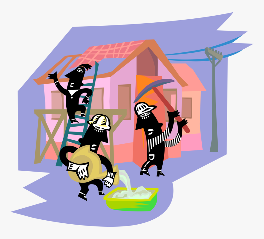 Vector Illustration Of New Home Construction Workers - Cartoon, HD Png Download