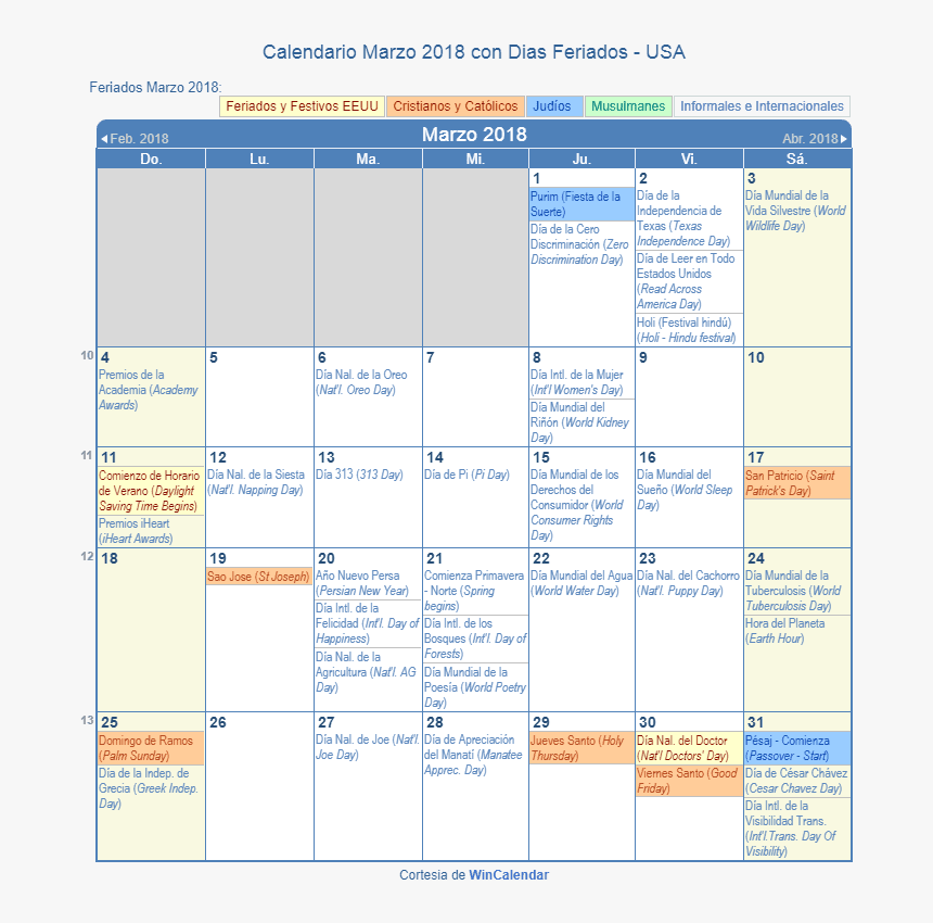 Calendario Estados Unidos Marzo 2018 En Formato De - Holiday May Calendar 2019, HD Png Download