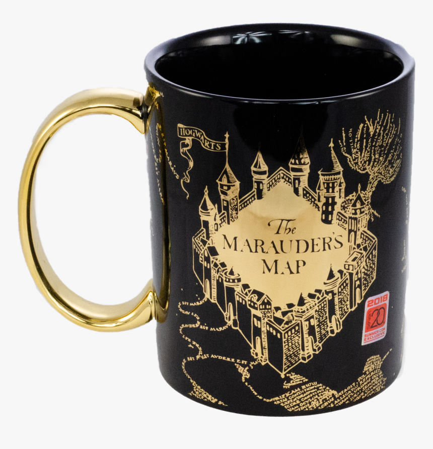 Hp12341 Megamug Blackw Gold Maraudersmap Front - Marauders Map Mug, HD Png Download
