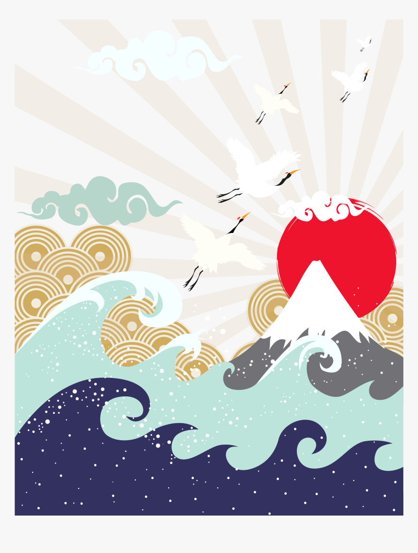 Transparent Japanese Flag Png - Japanese Wave And Mountain Drawing, Png Download