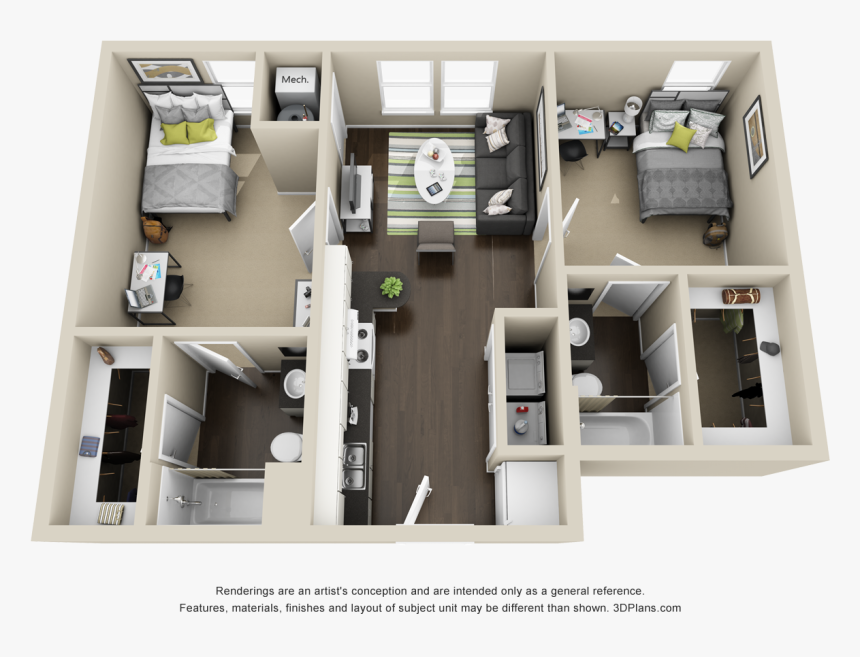 A 3d Model Of The Avery Cypress A Alt Unit - Floor Plan, HD Png Download