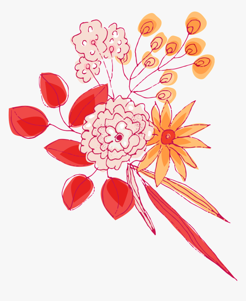 Hand Drawn Linear Style Flower Png Transparent , Png, Png Download