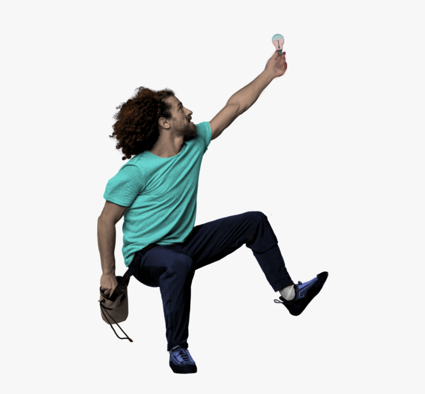 #man #reaching #lightbulb #idea #sitting - Sitting, HD Png Download