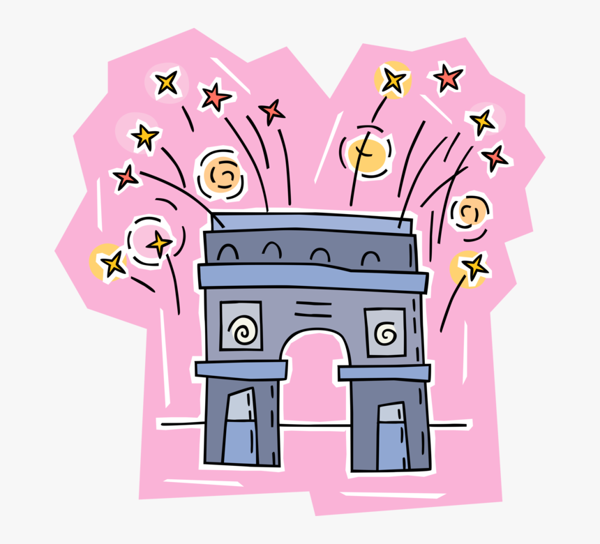 Vector Illustration Of Arc De Triomphe With Celebration - Cartoon, HD Png Download