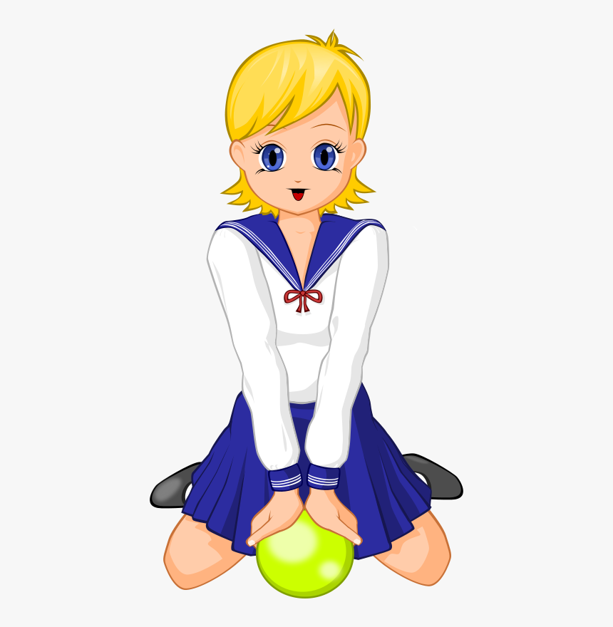 Anime Schoolgirl With Green Ball - Drawing Of Girls In School Uniform Anime, HD Png Download