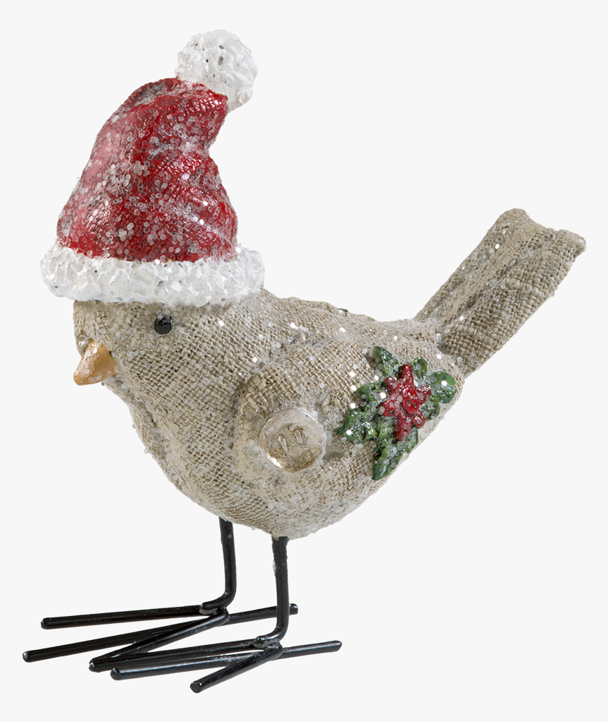 Bird With Christmas Cap - Oiseaux En Resine Avec Bonnet De Noel, HD Png Download