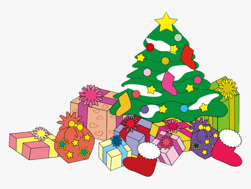 Christmas Tree Art Clip - Christmas Tree And Gifts Clipart, HD Png Download