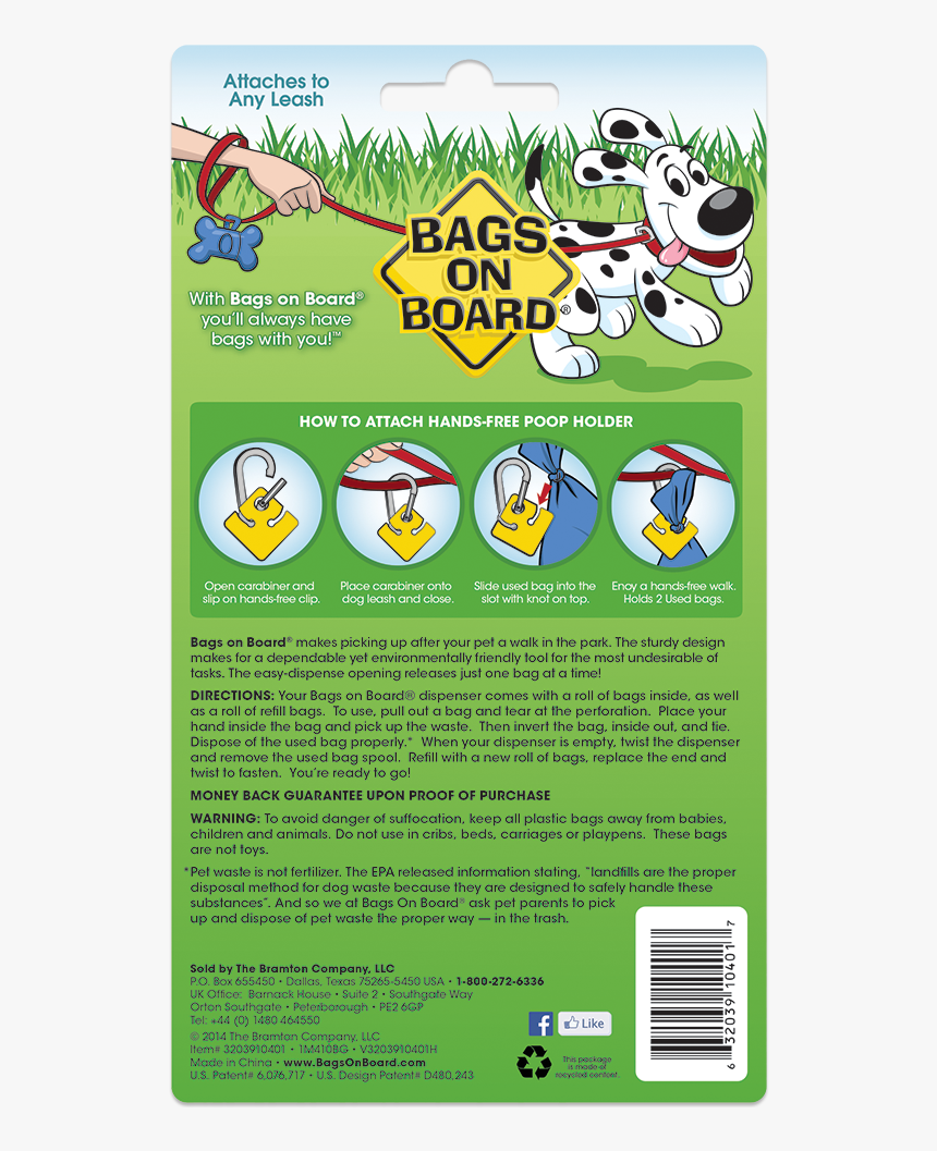 Bags On Board Dog Waste Bag Bone Dispenser With 30 - Bags On Board, HD Png Download