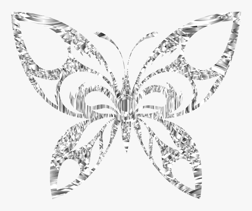 Diamond Tribal Butterfly Silhouette - Silver Butterfly Clipart, HD Png Download