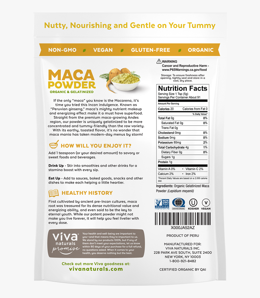 Maca Powder 
 Class - Nutrition Facts, HD Png Download