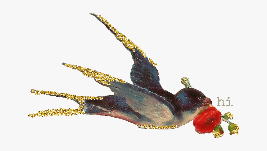 #vintage #bird #png #transparent #glitter #gold #flower - Vintage Bird Sticker Png, Png Download