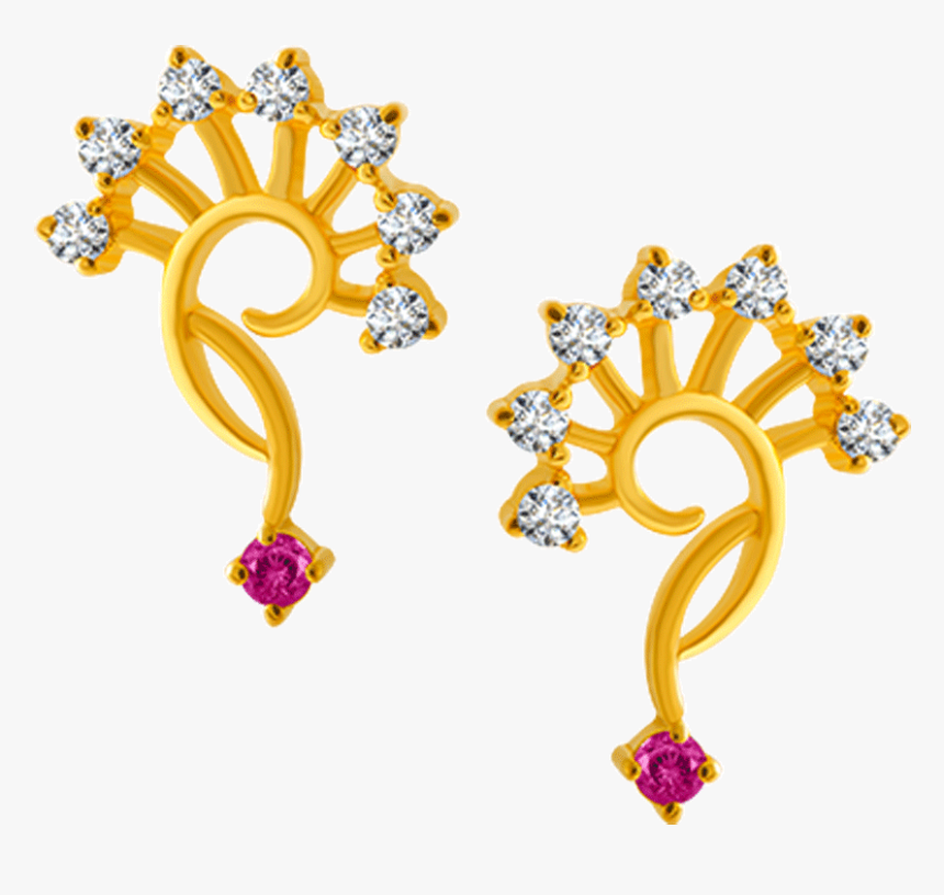 22kt Yellow Gold And American Diamond Stud Earrings - Illustration, HD Png Download