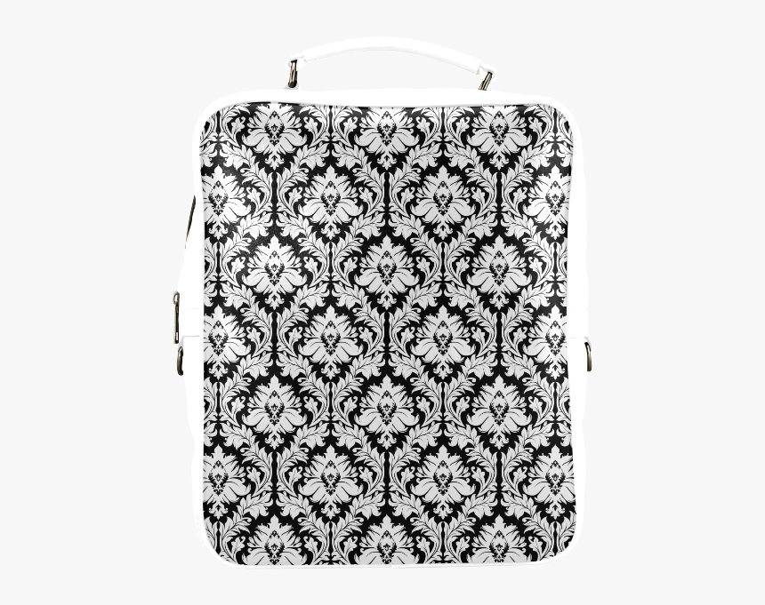 Damask Pattern Black And White Square Backpack - Shoulder Bag, HD Png Download