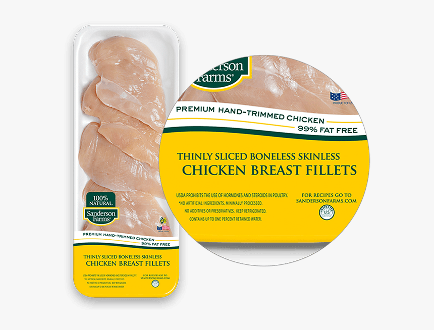 Premium Thinly Sliced Boneless Skinless Breast Fillets - Sanderson Farm Thin Sliced Chicken Breast, HD Png Download