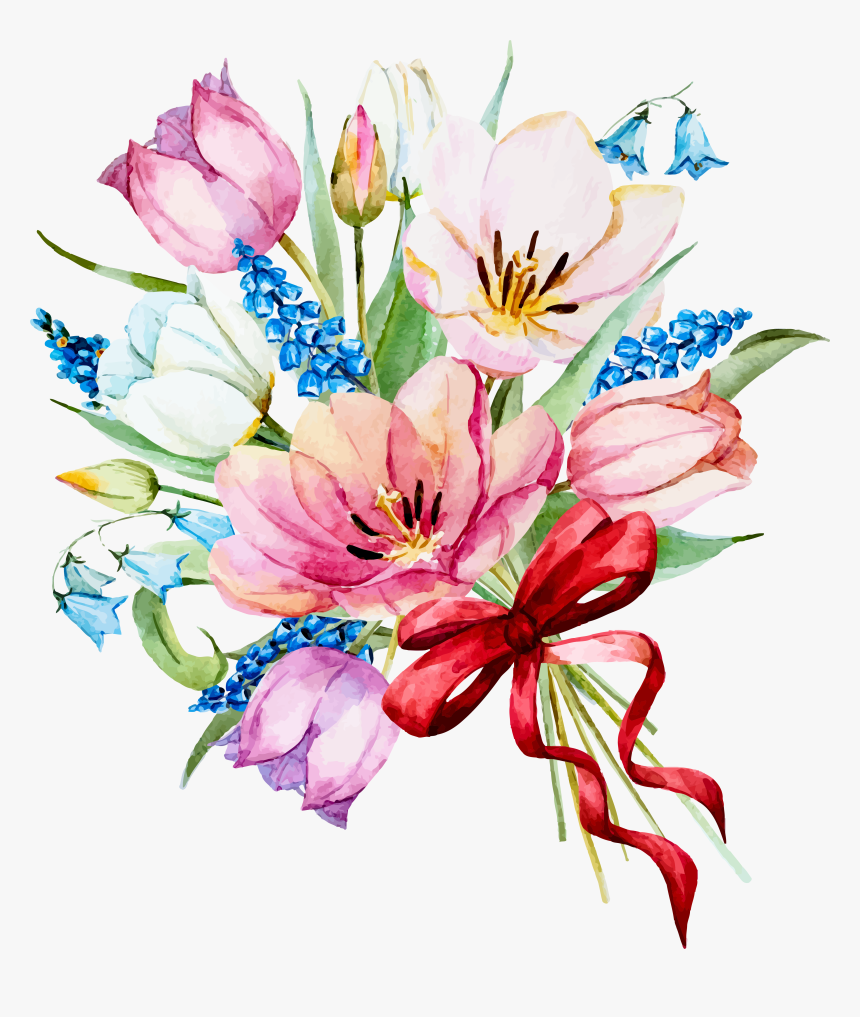 My Design Beautiful Flowers - Blue And Pink Watercolor Flowers, HD Png Download
