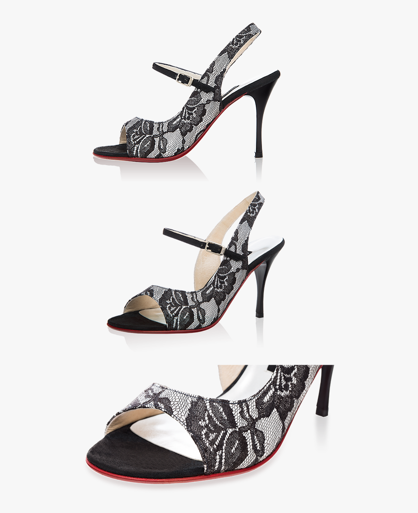 Angelina Pn Encaje Negro Saten Gris - Basic Pump, HD Png Download