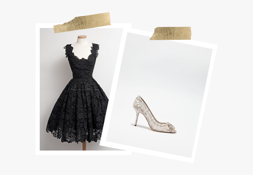 Black Lace Dress And Lace Pump Collage - Gray And Red Combination Dress, HD Png Download