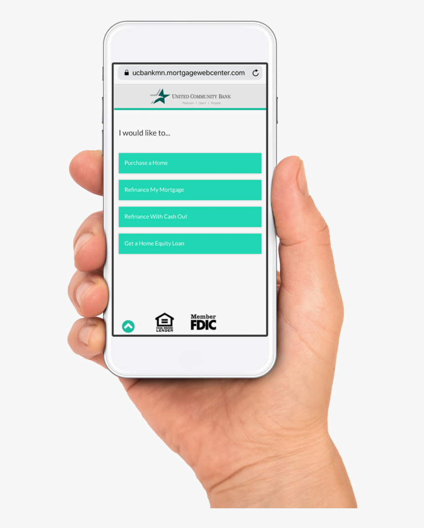 Hand Holding Phone With Mobile Mortgage App On The - Equal Housing Lender, HD Png Download