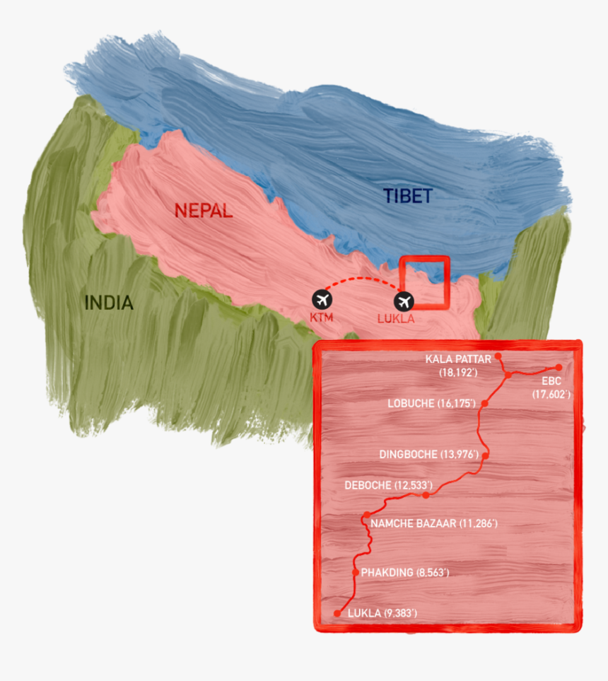 Everest Base Camp Map - Map, HD Png Download