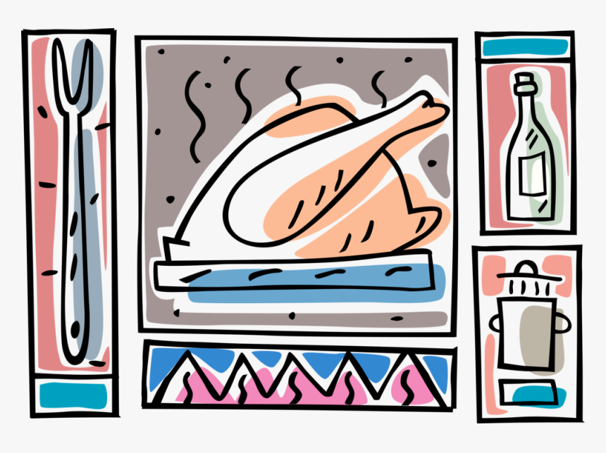 Vector Illustration Of Roast Turkey Poultry With Kitchenware, HD Png Download