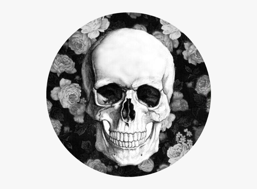 White Skull Png - Skull With Flowers Blue And White, Transparent Png