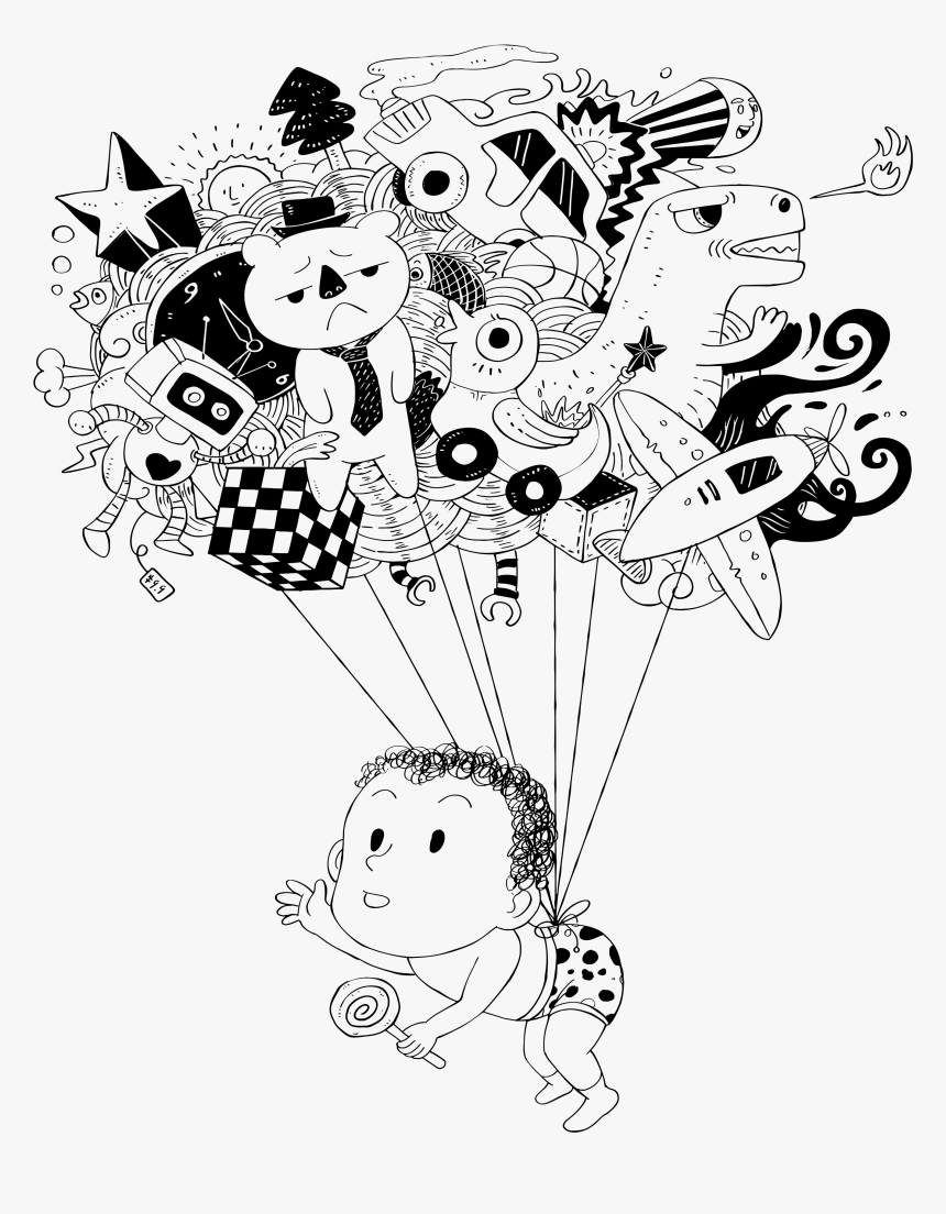 Black And Gold Balloons Lineart - Bunch Of Balloons Drawing, HD Png Download