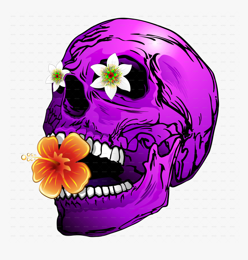 Banner Stock Psychedelic Vector Skull - Skull In Flower Png, Transparent Png