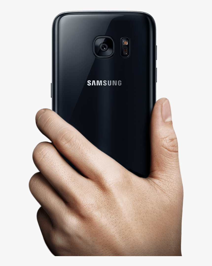 A Man Hand Holding Up Galaxy S7 To Mans - Hand Holding Phone Transparent, HD Png Download