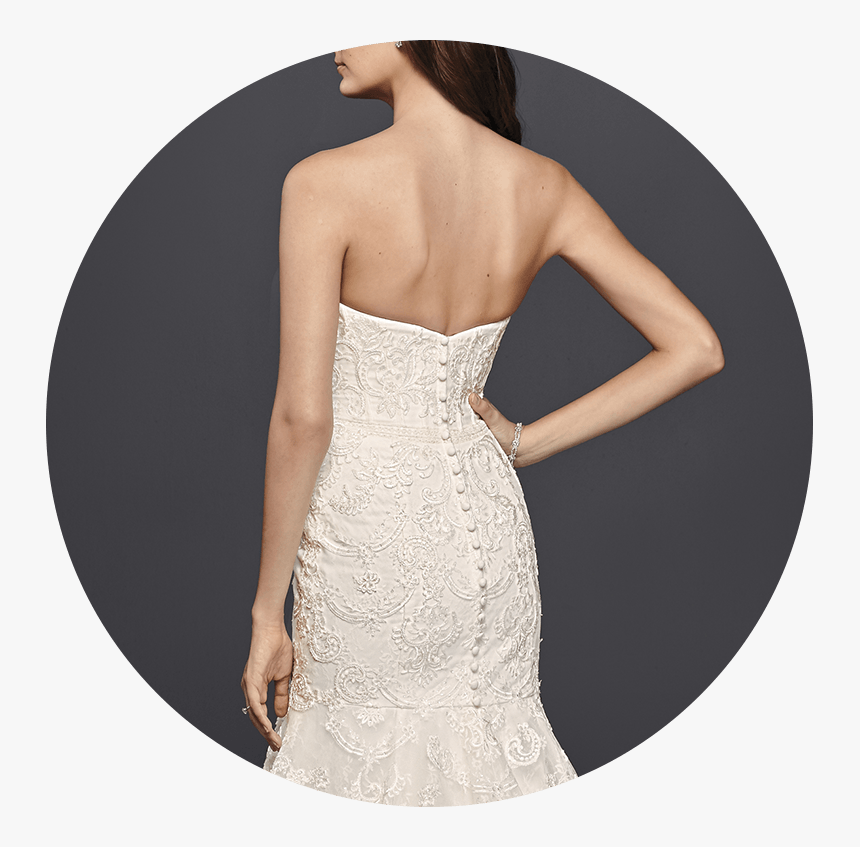 Lace And Button Detail On Strapless Petite Wedding - Gown, HD Png Download