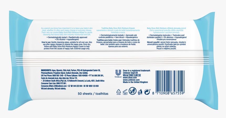 Baby Dove Rich Moisture Wipes 50 Sheets Bop - Label, HD Png Download