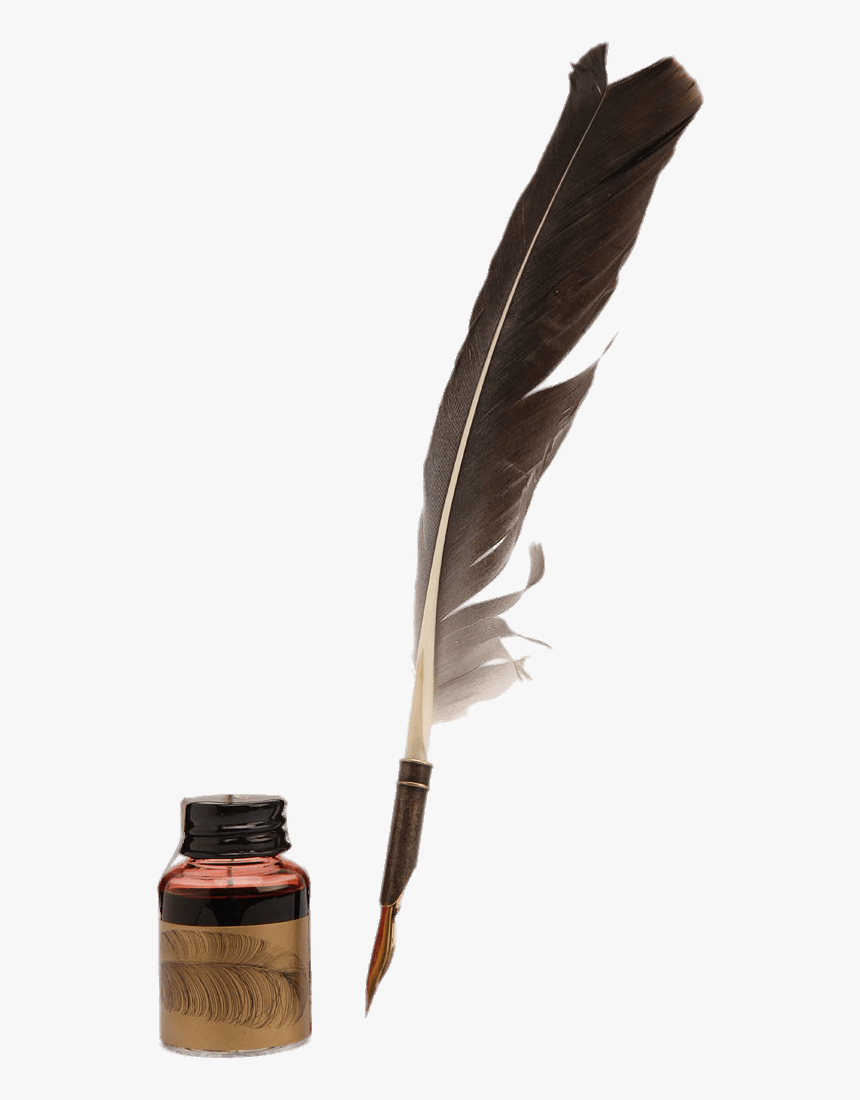 Feather Quill Pen And Matching Ink Pot Ink Pen Olden Days, HD Png