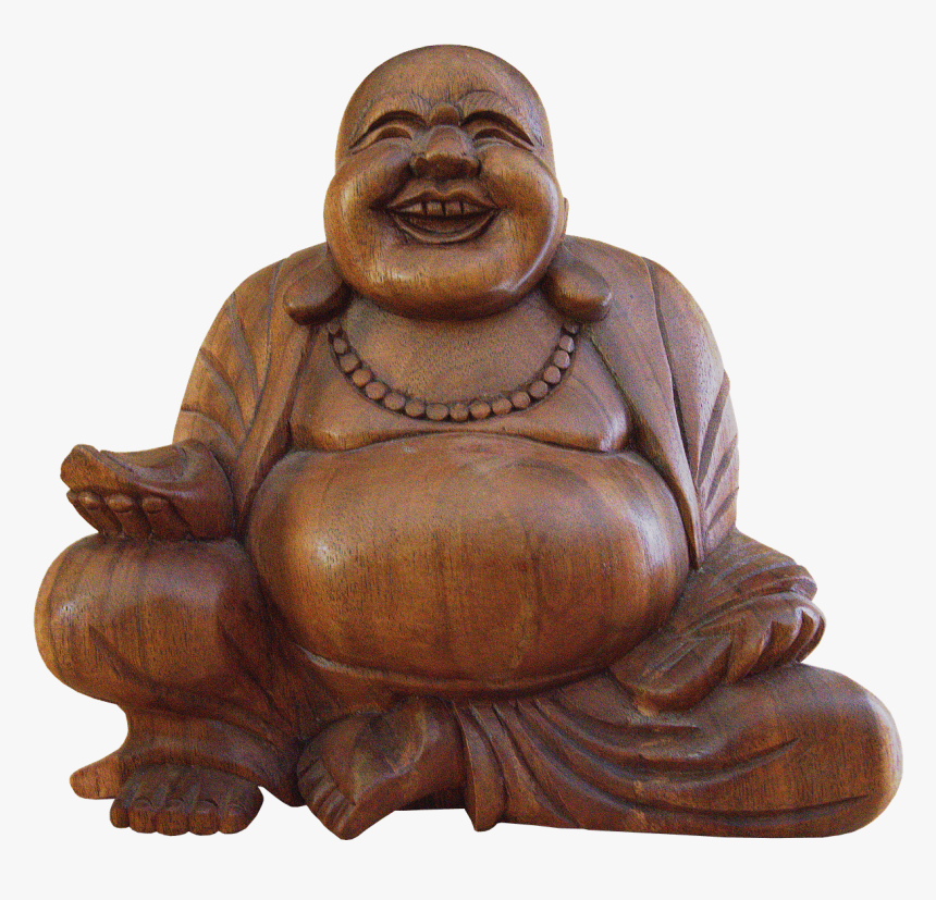 Estatua De Madera Buda Sonriendo Tazón En Las Manos - Fat Buddha No Background, HD Png Download