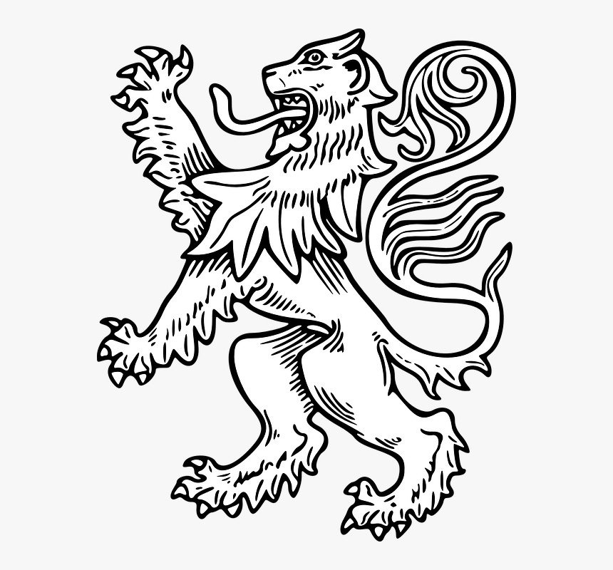 Lion, White, Rampant, Antique, Graphic, Roaring, HD Png Download