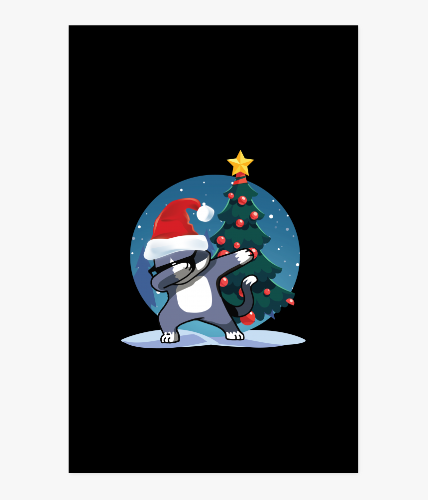 Christmas Cat Dabbing Cartoon - Snowboarding, HD Png Download