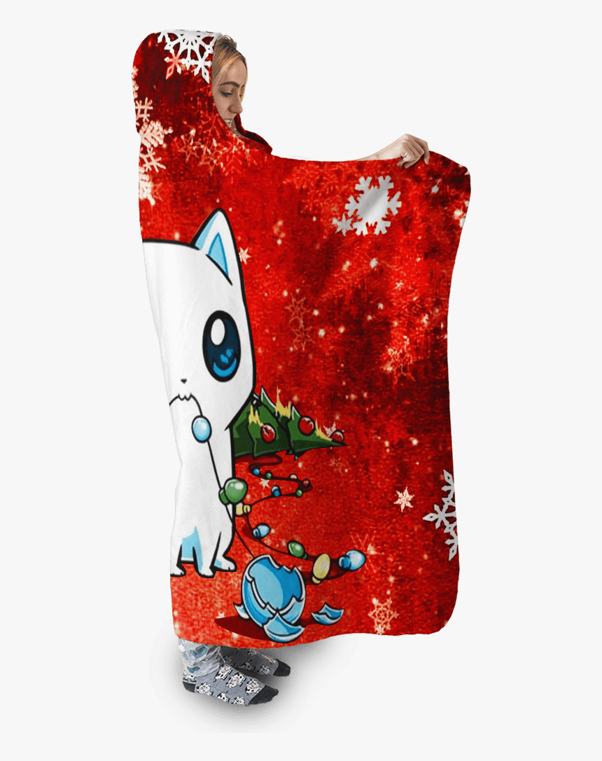 Gearhuman 3d Christmas Cat Custom Hooded Blanket - Illustration, HD Png Download