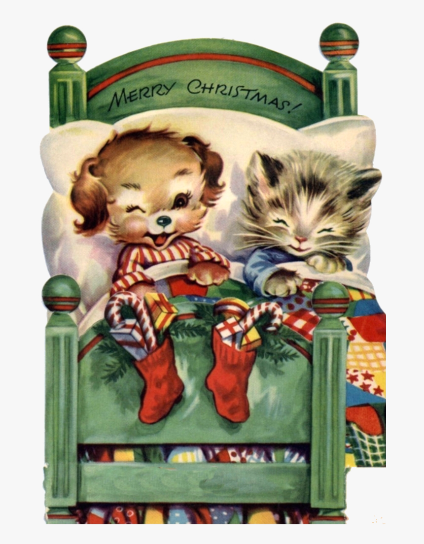 Vintage Christmas Cards Cats, HD Png Download