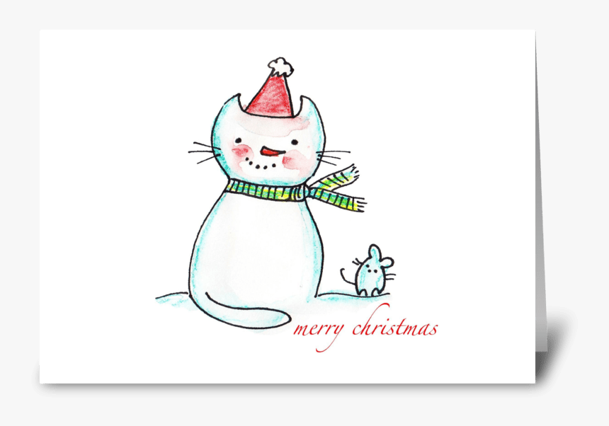Christmas Cat & Mouse Greeting Card - Cartoon, HD Png Download