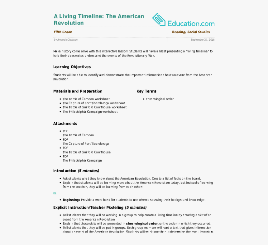 American revolution lesson plans 5th grade