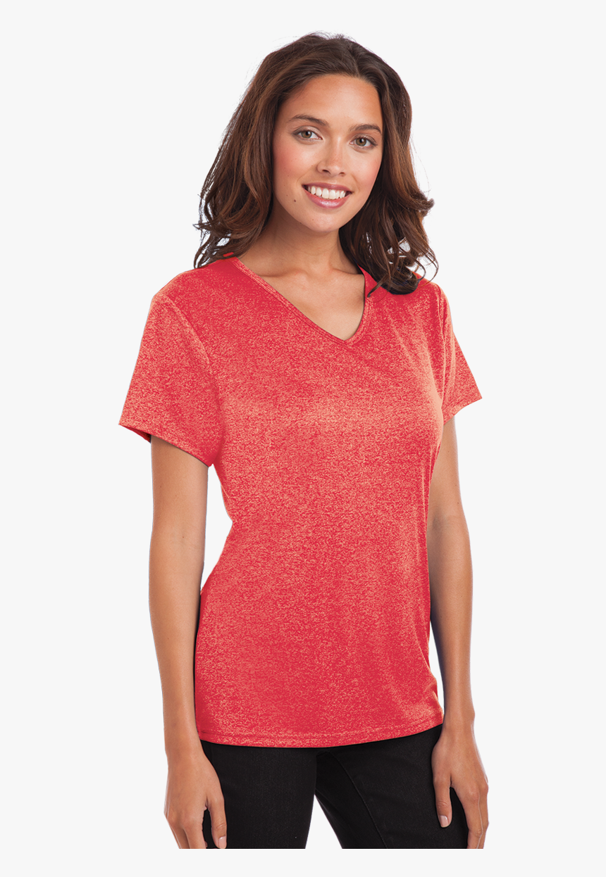 Ladies Heathered Wicking Tee - Coral T Shirt Women, HD Png Download